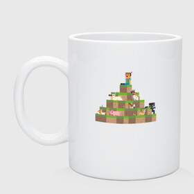 Кружка с принтом Вершина холма в Minecraft в Тюмени, керамика | объем — 330 мл, диаметр — 80 мм. Принт наносится на бока кружки, можно сделать два разных изображения | minecraft | майнкрафт | холм на котором сидят различные мобы из игры minecraftкубы
