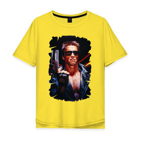 Мужская футболка хлопок Oversize с принтом Шварценеггер (терминатор) в Тюмени, 100% хлопок | свободный крой, круглый ворот, “спинка” длиннее передней части | арнольд шварценеггер | киборг | машина | терминатор
