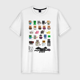 Мужская футболка премиум с принтом Мобы Minecraft в Тюмени, 92% хлопок, 8% лайкра | приталенный силуэт, круглый вырез ворота, длина до линии бедра, короткий рукав | Тематика изображения на принте: крипер