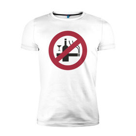 Мужская футболка премиум с принтом NO Smoking Alcohol Sign в Тюмени, 92% хлопок, 8% лайкра | приталенный силуэт, круглый вырез ворота, длина до линии бедра, короткий рукав | 
