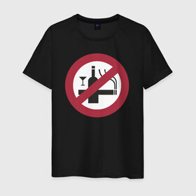 Мужская футболка хлопок с принтом NO Smoking Alcohol Sign в Тюмени, 100% хлопок | прямой крой, круглый вырез горловины, длина до линии бедер, слегка спущенное плечо. | Тематика изображения на принте: 