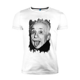 Мужская футболка премиум с принтом Энштейн показывает язык в Тюмени, 92% хлопок, 8% лайкра | приталенный силуэт, круглый вырез ворота, длина до линии бедра, короткий рукав | albert einstein | альберт энштейн | учёный | физика
