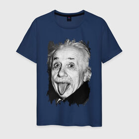Мужская футболка хлопок с принтом Энштейн показывает язык в Тюмени, 100% хлопок | прямой крой, круглый вырез горловины, длина до линии бедер, слегка спущенное плечо. | albert einstein | альберт энштейн | учёный | физика