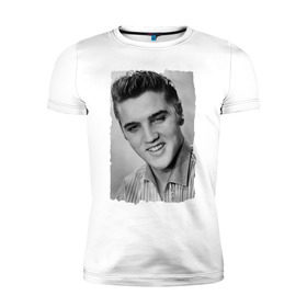 Мужская футболка премиум с принтом Элвис Пресли (Elvis Presley) в Тюмени, 92% хлопок, 8% лайкра | приталенный силуэт, круглый вырез ворота, длина до линии бедра, короткий рукав | elvis presley | король | рок н ролл | элвис пресли