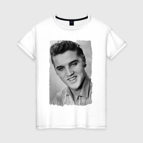 Женская футболка хлопок с принтом Элвис Пресли (Elvis Presley) в Тюмени, 100% хлопок | прямой крой, круглый вырез горловины, длина до линии бедер, слегка спущенное плечо | elvis presley | король | рок н ролл | элвис пресли