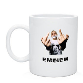Кружка с принтом Eminem Fuck в Тюмени, керамика | объем — 330 мл, диаметр — 80 мм. Принт наносится на бока кружки, можно сделать два разных изображения | marshal mathers | rap | slim shady