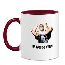 Кружка двухцветная с принтом Eminem Fuck в Тюмени, керамика | объем — 330 мл, диаметр — 80 мм. Цветная ручка и кайма сверху, в некоторых цветах — вся внутренняя часть | marshal mathers | rap | slim shady