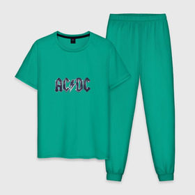 Мужская пижама хлопок с принтом AC DC Chrome в Тюмени, 100% хлопок | брюки и футболка прямого кроя, без карманов, на брюках мягкая резинка на поясе и по низу штанин
 | Тематика изображения на принте: ac dc