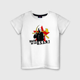 Детская футболка хлопок с принтом Back in the USSR в Тюмени, 100% хлопок | круглый вырез горловины, полуприлегающий силуэт, длина до линии бедер | the beatles | ленин | серп и молот