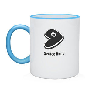 Кружка двухцветная с принтом Gentoo linux в Тюмени, керамика | объем — 330 мл, диаметр — 80 мм. Цветная ручка и кайма сверху, в некоторых цветах — вся внутренняя часть | gentoo | gentoo linuxпрограммист | linux | unix | админ