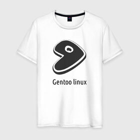 Мужская футболка хлопок с принтом Gentoo linux в Тюмени, 100% хлопок | прямой крой, круглый вырез горловины, длина до линии бедер, слегка спущенное плечо. | Тематика изображения на принте: gentoo | gentoo linuxпрограммист | linux | unix | админ