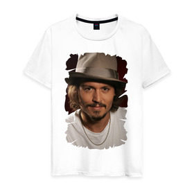 Мужская футболка хлопок с принтом Джонни Депп (Johnny Depp) в Тюмени, 100% хлопок | прямой крой, круглый вырез горловины, длина до линии бедер, слегка спущенное плечо. | johnny depp | голливуд | джонни депп | кинозвезда