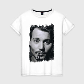 Женская футболка хлопок с принтом Johnny Depp (retro style) в Тюмени, 100% хлопок | прямой крой, круглый вырез горловины, длина до линии бедер, слегка спущенное плечо | Тематика изображения на принте: johnny depp | голливуд | джонни депп | кинозвезда