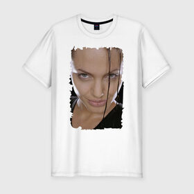 Мужская футболка премиум с принтом Лара Крофт (Анджелина Джоли) в Тюмени, 92% хлопок, 8% лайкра | приталенный силуэт, круглый вырез ворота, длина до линии бедра, короткий рукав | Тематика изображения на принте: анджелина джоли | голливуд | расхитительница гробниц