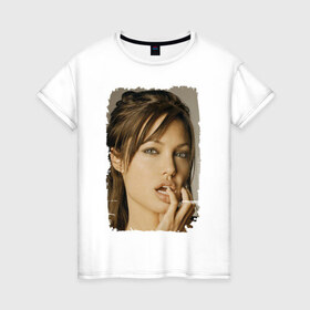 Женская футболка хлопок с принтом Анджелина Джоли в Тюмени, 100% хлопок | прямой крой, круглый вырез горловины, длина до линии бедер, слегка спущенное плечо | Тематика изображения на принте: angelina jolie | анджелина джоли | кинозвезда