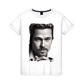 Женская футболка хлопок с принтом Брэд Питт (Brad Pitt) в Тюмени, 100% хлопок | прямой крой, круглый вырез горловины, длина до линии бедер, слегка спущенное плечо | brad pitt | брэд питт | голливуд | кинозвезда