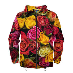Мужская ветровка 3D с принтом Цветы в Тюмени, 100% полиэстер | подол и капюшон оформлены резинкой с фиксаторами, два кармана без застежек по бокам, один потайной карман на груди | flower | девушкам | розы | цветочки | цветы