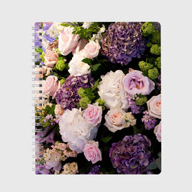 Тетрадь с принтом Цветы в Тюмени, 100% бумага | 48 листов, плотность листов — 60 г/м2, плотность картонной обложки — 250 г/м2. Листы скреплены сбоку удобной пружинной спиралью. Уголки страниц и обложки скругленные. Цвет линий — светло-серый
 | flower | девушкам | розы | цветочки | цветы