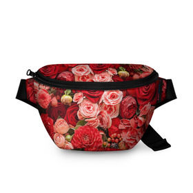Поясная сумка 3D с принтом Цветы в Тюмени, 100% полиэстер | плотная ткань, ремень с регулируемой длиной, внутри несколько карманов для мелочей, основное отделение и карман с обратной стороны сумки застегиваются на молнию | flower | девушкам | розы | цветочки | цветы