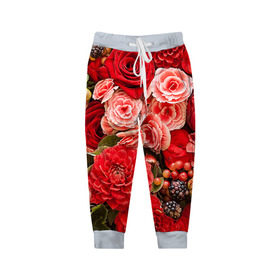 Детские брюки 3D с принтом Цветы в Тюмени, 100% полиэстер | манжеты по низу, эластичный пояс регулируется шнурком, по бокам два кармана без застежек, внутренняя часть кармана из мелкой сетки | flower | девушкам | розы | цветочки | цветы