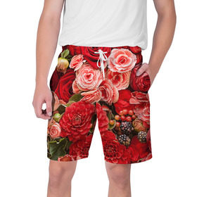 Мужские шорты 3D с принтом Цветы в Тюмени,  полиэстер 100% | прямой крой, два кармана без застежек по бокам. Мягкая трикотажная резинка на поясе, внутри которой широкие завязки. Длина чуть выше колен | flower | девушкам | розы | цветочки | цветы