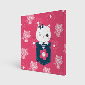 Холст квадратный с принтом Котик в Тюмени, 100% ПВХ |  | Тематика изображения на принте: девушкам | карман | киса | котик | кошка | цветы