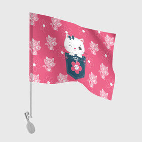 Флаг для автомобиля с принтом Котик в Тюмени, 100% полиэстер | Размер: 30*21 см | девушкам | карман | киса | котик | кошка | цветы