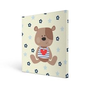 Холст квадратный с принтом Мишка в Тюмени, 100% ПВХ |  | Тематика изображения на принте: девушкам | медведь | мишка | цветок