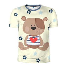 Мужская футболка 3D спортивная с принтом Мишка в Тюмени, 100% полиэстер с улучшенными характеристиками | приталенный силуэт, круглая горловина, широкие плечи, сужается к линии бедра | девушкам | медведь | мишка | цветок