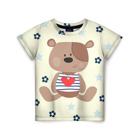 Детская футболка 3D с принтом Мишка в Тюмени, 100% гипоаллергенный полиэфир | прямой крой, круглый вырез горловины, длина до линии бедер, чуть спущенное плечо, ткань немного тянется | девушкам | медведь | мишка | цветок