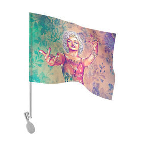Флаг для автомобиля с принтом Монро в Тюмени, 100% полиэстер | Размер: 30*21 см | Тематика изображения на принте: девушка | кино | мерлин | монро | мэрилин | цветы