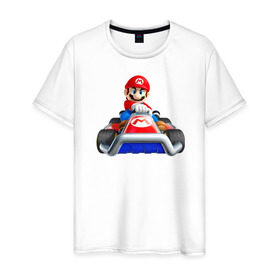 Мужская футболка хлопок с принтом Super Mario в Тюмени, 100% хлопок | прямой крой, круглый вырез горловины, длина до линии бедер, слегка спущенное плечо. | Тематика изображения на принте: 