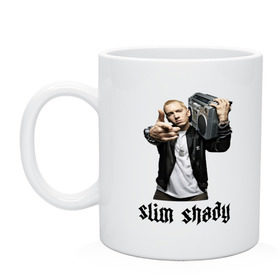 Кружка с принтом Eminem в Тюмени, керамика | объем — 330 мл, диаметр — 80 мм. Принт наносится на бока кружки, можно сделать два разных изображения | eminem | slim shady | рэп