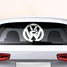 Наклейка на авто - для заднего стекла с принтом Volkswagen в Тюмени, ПВХ | Точные размеры наклейки зависят от выбранного изображения (ширина не больше 75 мм, высота не больше 45 мм) | автобренд | лого | машина | фольксваген