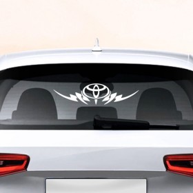 Наклейка на авто - для заднего стекла с принтом Toyota в Тюмени, ПВХ | Точные размеры наклейки зависят от выбранного изображения (ширина не больше 75 мм, высота не больше 45 мм) | автобренд | лого | машина | тойота