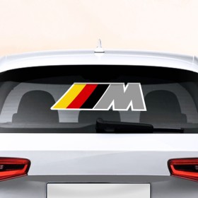 Наклейка на авто - для заднего стекла с принтом BMW в Тюмени, ПВХ | Точные размеры наклейки зависят от выбранного изображения (ширина не больше 75 мм, высота не больше 45 мм) | 