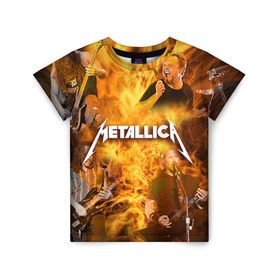 Детская футболка 3D с принтом METALLICA в Тюмени, 100% гипоаллергенный полиэфир | прямой крой, круглый вырез горловины, длина до линии бедер, чуть спущенное плечо, ткань немного тянется | Тематика изображения на принте: metallica | rock | металлика | метла | рок