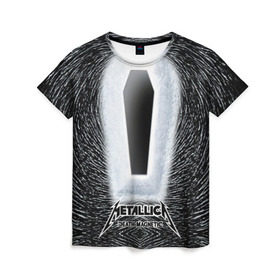 Женская футболка 3D с принтом METALLICA в Тюмени, 100% полиэфир ( синтетическое хлопкоподобное полотно) | прямой крой, круглый вырез горловины, длина до линии бедер | металлика