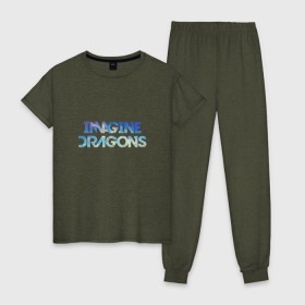 Женская пижама хлопок с принтом Imagine dragons sky в Тюмени, 100% хлопок | брюки и футболка прямого кроя, без карманов, на брюках мягкая резинка на поясе и по низу штанин | imagine dragons sky