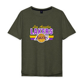 Мужская футболка хлопок Oversize с принтом Los Angeles Lakers в Тюмени, 100% хлопок | свободный крой, круглый ворот, “спинка” длиннее передней части | basketball | lakers | баскетболл | лос анджелес | нба