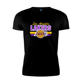 Мужская футболка премиум с принтом Los Angeles Lakers в Тюмени, 92% хлопок, 8% лайкра | приталенный силуэт, круглый вырез ворота, длина до линии бедра, короткий рукав | basketball | lakers | баскетболл | лос анджелес | нба