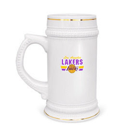 Кружка пивная с принтом Los Angeles Lakers в Тюмени,  керамика (Материал выдерживает высокую температуру, стоит избегать резкого перепада температур) |  объем 630 мл | basketball | lakers | баскетболл | лос анджелес | нба