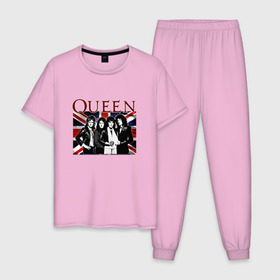 Мужская пижама хлопок с принтом Queen band в Тюмени, 100% хлопок | брюки и футболка прямого кроя, без карманов, на брюках мягкая резинка на поясе и по низу штанин
 | england | freddie | mercury | queen   легендарная рок группаqueen | фредди меркьури