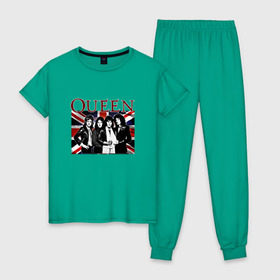 Женская пижама хлопок с принтом Queen band в Тюмени, 100% хлопок | брюки и футболка прямого кроя, без карманов, на брюках мягкая резинка на поясе и по низу штанин | england | freddie | mercury | queen   легендарная рок группаqueen | фредди меркьури