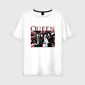 Женская футболка хлопок Oversize с принтом Queen band в Тюмени, 100% хлопок | свободный крой, круглый ворот, спущенный рукав, длина до линии бедер
 | england | freddie | mercury | queen   легендарная рок группаqueen | фредди меркьури