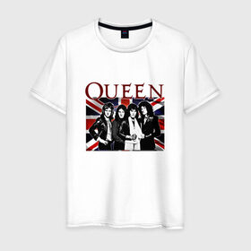 Мужская футболка хлопок с принтом Queen band в Тюмени, 100% хлопок | прямой крой, круглый вырез горловины, длина до линии бедер, слегка спущенное плечо. | Тематика изображения на принте: england | freddie | mercury | queen   легендарная рок группаqueen | фредди меркьури