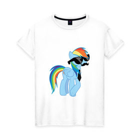 Женская футболка хлопок с принтом Rainbow Dash в Тюмени, 100% хлопок | прямой крой, круглый вырез горловины, длина до линии бедер, слегка спущенное плечо | mlp | pony | rainbow dash | пони | радуга | рэйнбоу | усы