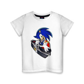 Детская футболка хлопок с принтом Sonic в Тюмени, 100% хлопок | круглый вырез горловины, полуприлегающий силуэт, длина до линии бедер | dj | sega | sonic главный персонаж серии комиксов и мультфильмовsonic | сонник