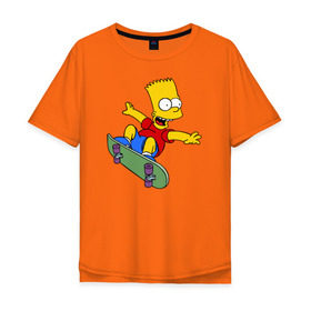 Мужская футболка хлопок Oversize с принтом Барт на скейте в Тюмени, 100% хлопок | свободный крой, круглый ворот, “спинка” длиннее передней части | барт на скейте bart simpson симпсон скейтборд