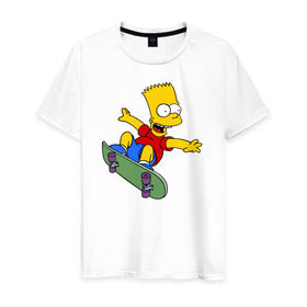 Мужская футболка хлопок с принтом Барт на скейте в Тюмени, 100% хлопок | прямой крой, круглый вырез горловины, длина до линии бедер, слегка спущенное плечо. | барт на скейте bart simpson симпсон скейтборд